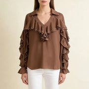 Embellished Ruffle-Trim Blouse
