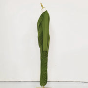 Ruched Long-Sleeve Long Dress