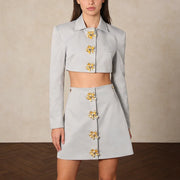 Cropped Jacket and Button Skirt Set