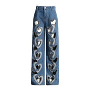 Heart-Cutout Wide-Leg Jeans