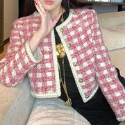 Checked Contrast-Trim Cropped Jacket