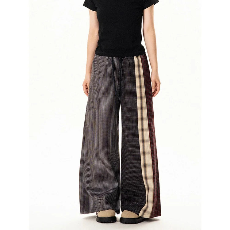 Mixed-Plaid Wide-Leg Pants