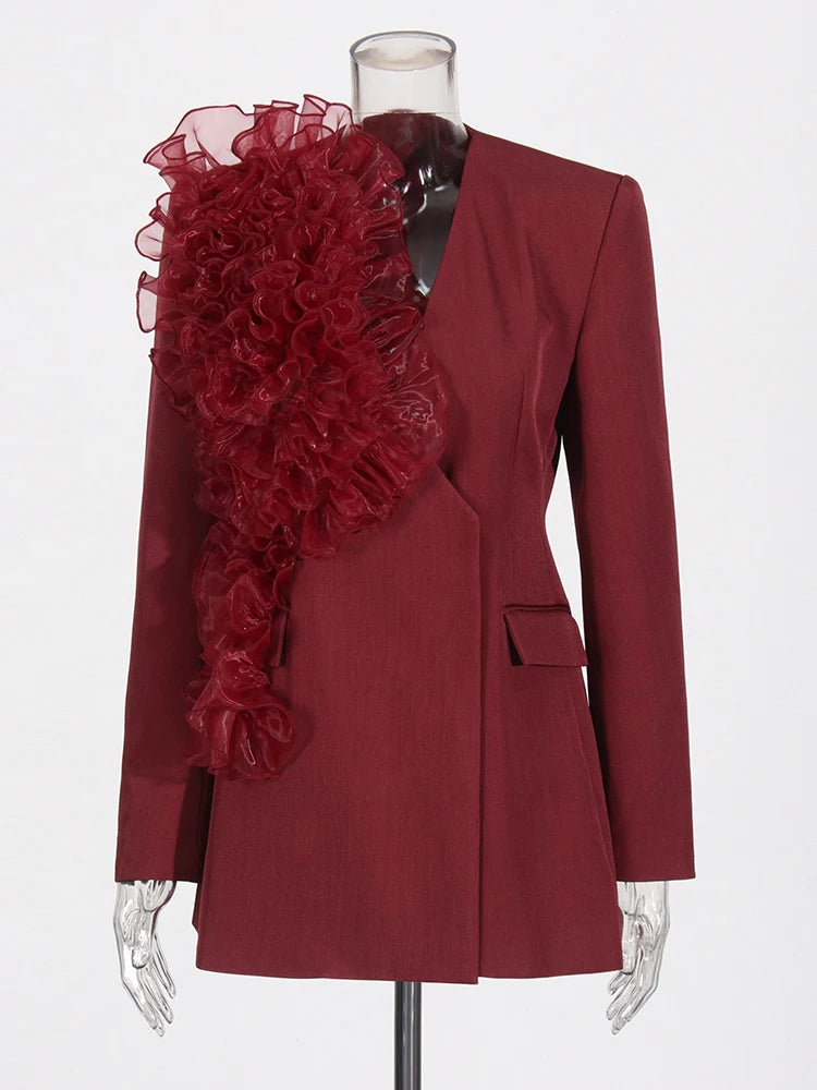 Ruffle Applique Longline Blazer