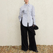 Striped Long-Sleeve Collared Shirt
