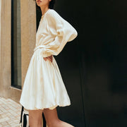 Long-Sleeve Bubble-Hem Mini Dress