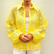 Sheer Floral Lace Collared Shirt