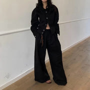 TWOTWINSTYLE Solid Spliced Button Two Piece Set Female V Neck Long Sleeve Jacket Loosr Streetwear Women's Pants Set Autumn New