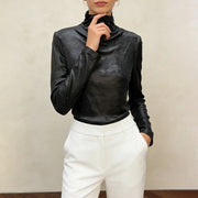 Draped High-Neck Long-Sleeve Top