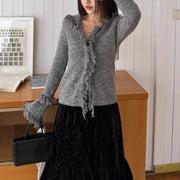 Frayed-Trim Fitted Cardigan