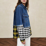 Mixed-Check Paneled Jacket