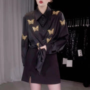 Butterfly-Motif Collared Shirt