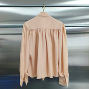 Gathered Tie-Neck Long-Sleeve Blouse