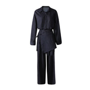Collared Shirt and Wide-Leg Pants Set