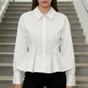 Button-Front Peplum Shirt