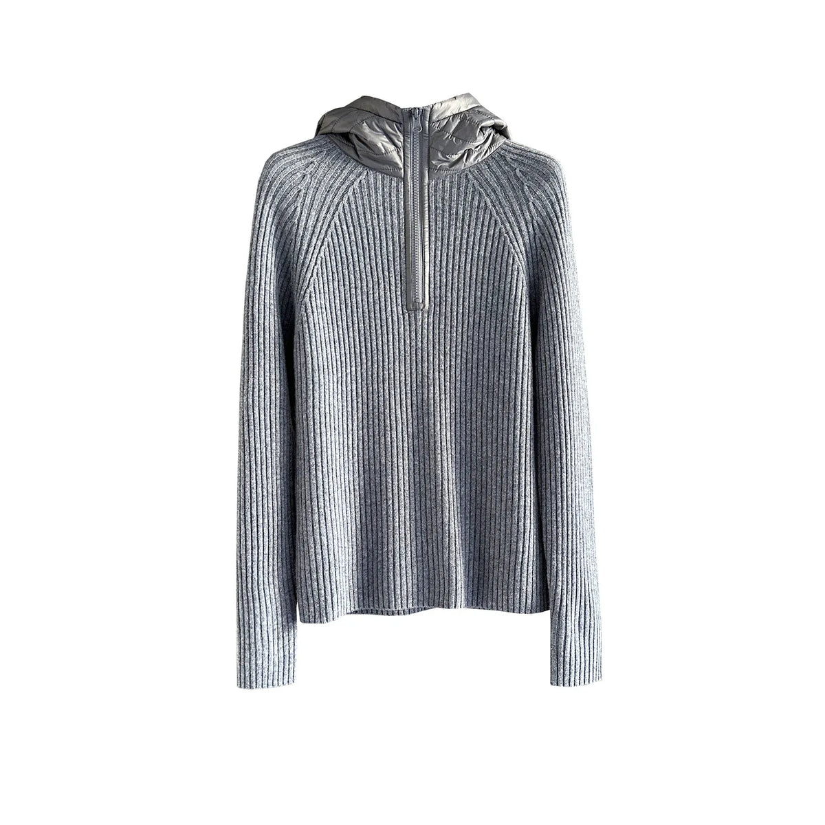 Ribbed Hooded Zip-Up Cardigan