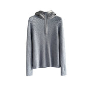 Ribbed Hooded Zip-Up Cardigan