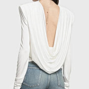 Draped V-Neck Long-Sleeve Top