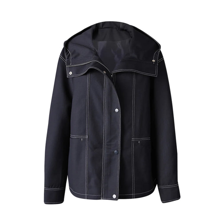Contrast-Stitch Hooded Jacket