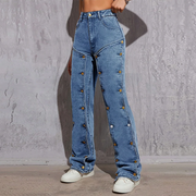 Button-Detail Straight-Leg Jeans