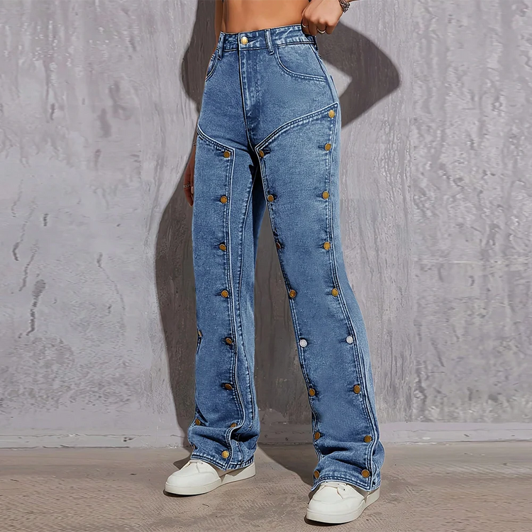 Button-Detail Straight-Leg Jeans