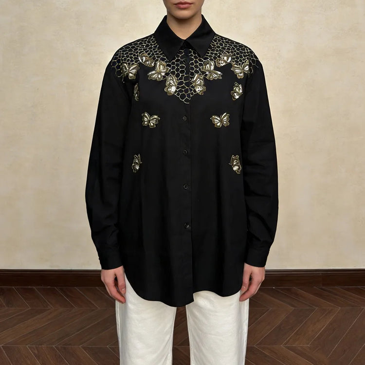 Floral-Embellished Button-Up Shirt
