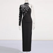 Embellished One-Sleeve Split-Hem Dress