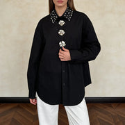 Embellished-Collar Longline Shirt