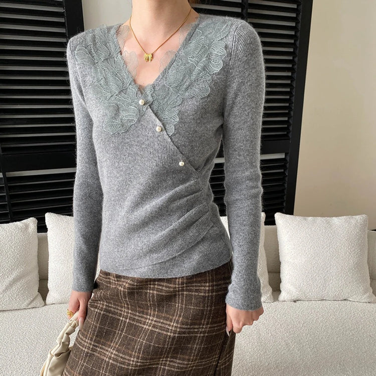 Lace-Neck Long-Sleeve Top