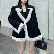 Contrast Fringe-Trim Blazer