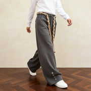 Button-Hem Wide-Leg Pants