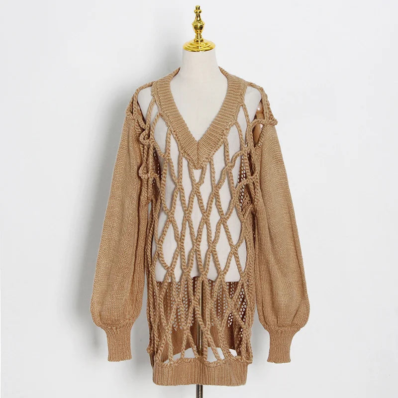 Openwork V-Neck Sweater