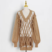 Openwork V-Neck Sweater