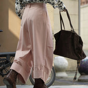 Button-Front Cuffed Wide-Leg Pants