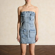 Strapless Cargo-Pocket Mini Dress