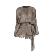 Ruched Balloon-Sleeve Mini Dress