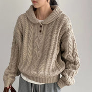 Cable-Knit Collared Sweater