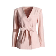 Tie-Waist Collarless Blazer