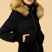 Fluffy-Collar Zip-Up Puffer Jacket