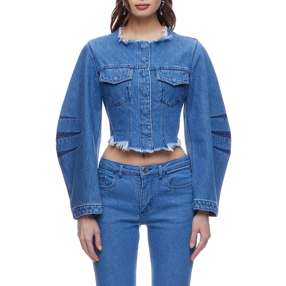 Frayed-Hem Cropped Jacket