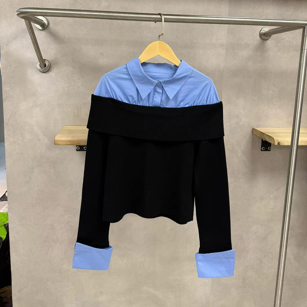 Layered-Collar Foldover Sweater