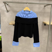 Layered-Collar Foldover Sweater