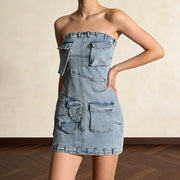 Strapless Cargo-Pocket Mini Dress