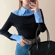 Layered-Collar Foldover Sweater