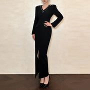 Embellished V-Neck Split-Hem Dress