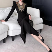 Embellished Puff-Sleeve Dress