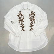 Contrast Leaf-Detail Button Shirt