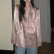 Glossy Double-Breasted Blazer
