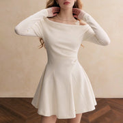 Asymmetric-Neck Draped Mini Dress