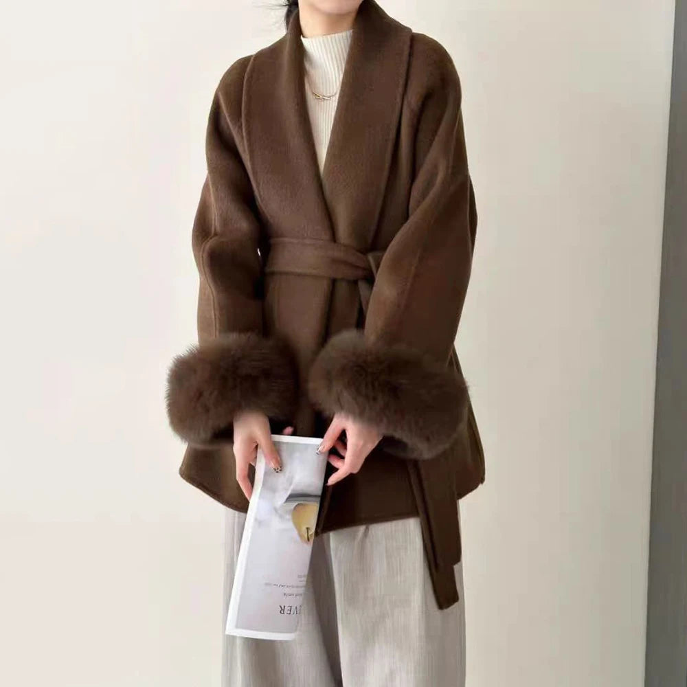 Shaggy-Cuff Open-Front Coat