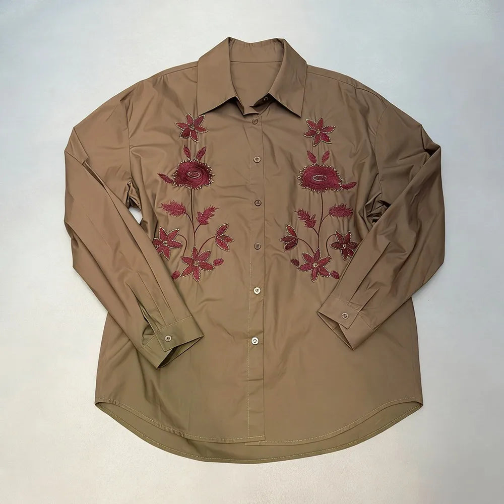 Floral Embroidered Button-Up Shirt